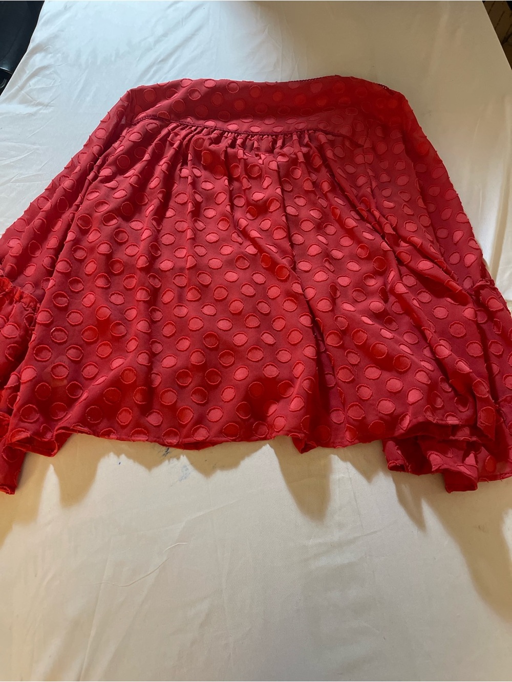 Soft Surroundings Red Swiss Dot Boho Blouse Tassel Tie Flowy Peasant Top Womens - Picture 6 of 14